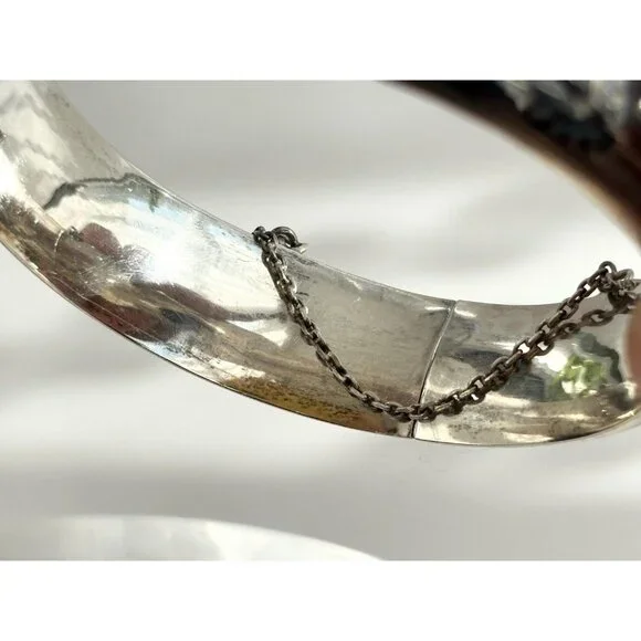 Siam Sterling Silver 925 Hand Carved Hinged Enclosure Vintage Bangle Bracelet - Picture 16 of 16